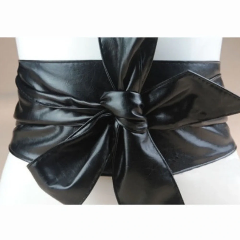 Soft Pretty PU Leather Self Tie Bow Wrap Around Obi Waistband Belt